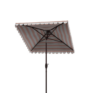 Safavieh VIENNA 7.5 FT Square Crank Umbrella - Chic Sunshade with Stylish Striped Canopy for Outdoor Spaces Beige / White PAT8411A