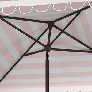 Safavieh VIENNA 7.5 FT Square Crank Umbrella - Chic Sunshade with Stylish Striped Canopy for Outdoor Spaces Grey / White PAT8411B
