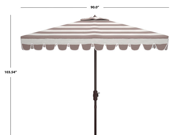 Safavieh VIENNA 7.5 FT Square Crank Umbrella - Chic Sunshade with Stylish Striped Canopy for Outdoor Spaces Grey / White PAT8411B