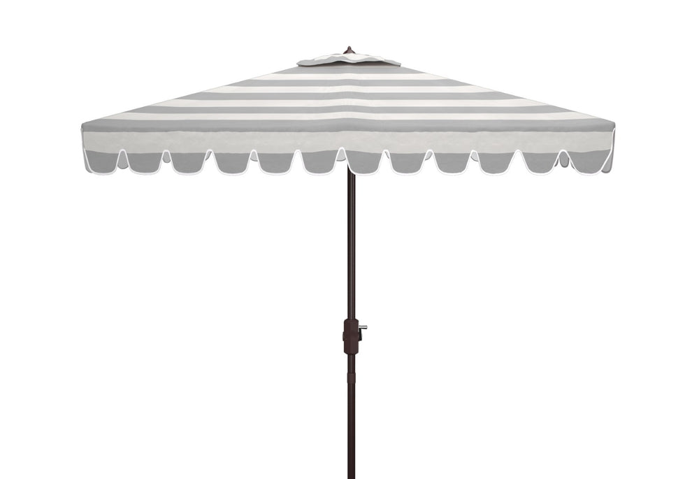 Safavieh VIENNA 7.5 FT Square Crank Umbrella - Chic Sunshade with Stylish Striped Canopy for Outdoor Spaces Grey / White PAT8411B