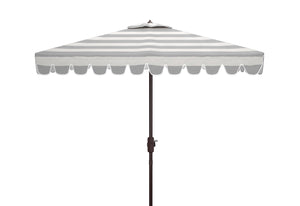 Safavieh VIENNA 7.5 FT Square Crank Umbrella - Chic Sunshade with Stylish Striped Canopy for Outdoor Spaces Grey / White PAT8411B