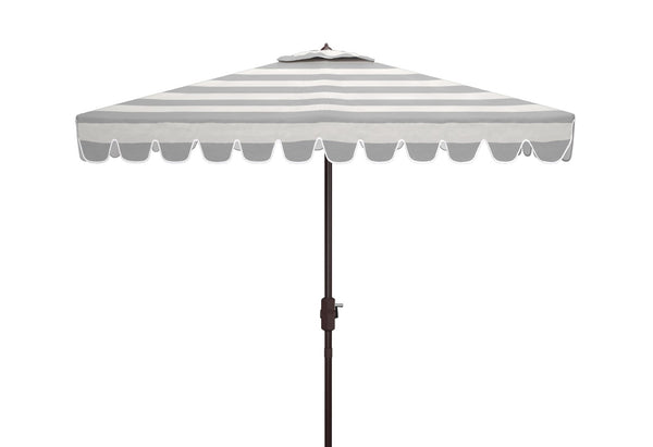 Safavieh VIENNA 7.5 FT Square Crank Umbrella - Chic Sunshade with Stylish Striped Canopy for Outdoor Spaces Grey / White PAT8411B