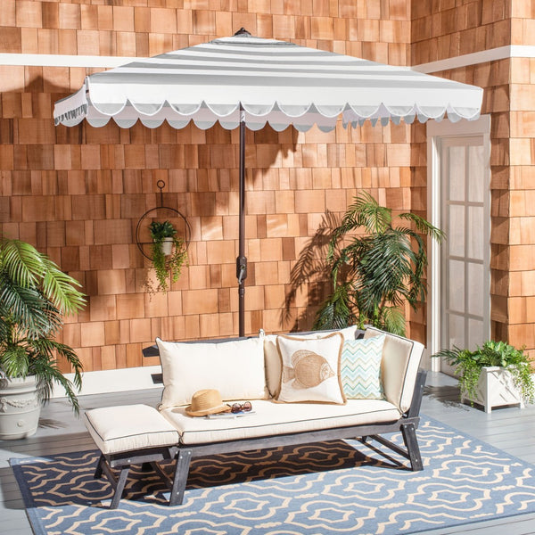 Safavieh VIENNA 7.5 FT Square Crank Umbrella - Chic Sunshade with Stylish Striped Canopy for Outdoor Spaces Grey / White PAT8411B