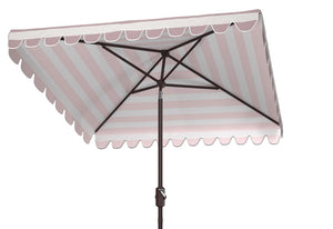 Safavieh VIENNA 7.5 FT Square Crank Umbrella - Chic Sunshade with Stylish Striped Canopy for Outdoor Spaces Grey / White PAT8411B