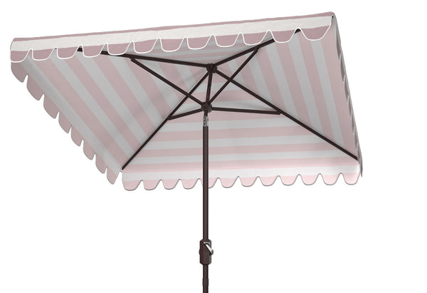 Safavieh VIENNA 7.5 FT Square Crank Umbrella - Chic Sunshade with Stylish Striped Canopy for Outdoor Spaces Grey / White PAT8411B