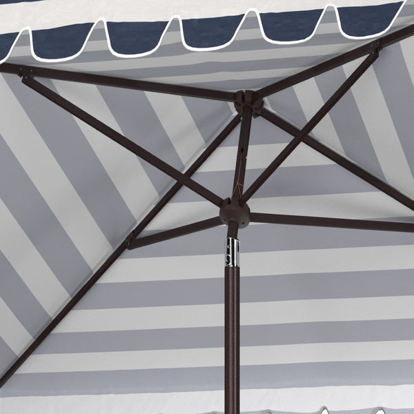 Safavieh VIENNA 7.5 FT Square Crank Umbrella - Chic Sunshade with Stylish Striped Canopy for Outdoor Spaces Navy / White PAT8411C