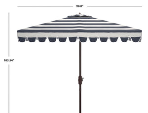 Safavieh VIENNA 7.5 FT Square Crank Umbrella - Chic Sunshade with Stylish Striped Canopy for Outdoor Spaces Navy / White PAT8411C
