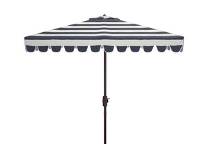 Safavieh VIENNA 7.5 FT Square Crank Umbrella - Chic Sunshade with Stylish Striped Canopy for Outdoor Spaces Navy / White PAT8411C