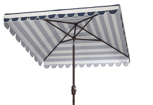Safavieh VIENNA 7.5 FT Square Crank Umbrella - Chic Sunshade with Stylish Striped Canopy for Outdoor Spaces Navy / White PAT8411C