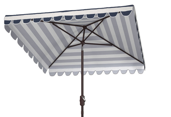 Safavieh VIENNA 7.5 FT Square Crank Umbrella - Chic Sunshade with Stylish Striped Canopy for Outdoor Spaces Navy / White PAT8411C