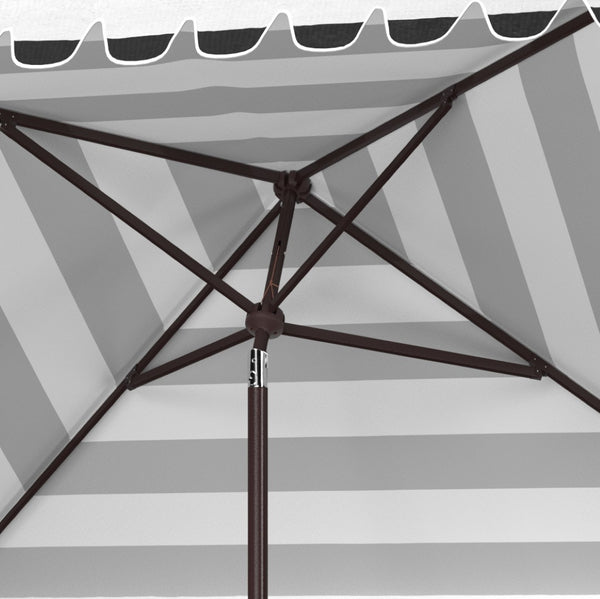 Safavieh VIENNA 7.5 FT Square Crank Umbrella - Chic Sunshade with Stylish Striped Canopy for Outdoor Spaces Black / White PAT8411D