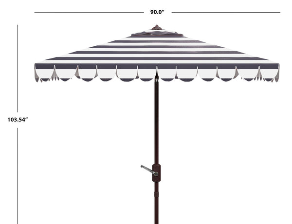 Safavieh VIENNA 7.5 FT Square Crank Umbrella - Chic Sunshade with Stylish Striped Canopy for Outdoor Spaces Black / White PAT8411D