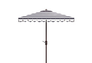 Safavieh VIENNA 7.5 FT Square Crank Umbrella - Chic Sunshade with Stylish Striped Canopy for Outdoor Spaces Black / White PAT8411D