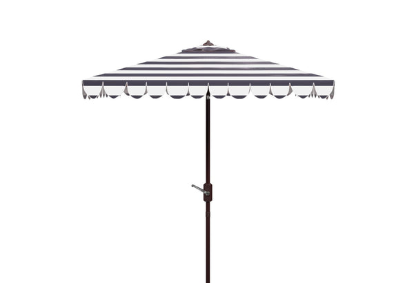 Safavieh VIENNA 7.5 FT Square Crank Umbrella - Chic Sunshade with Stylish Striped Canopy for Outdoor Spaces Black / White PAT8411D
