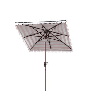 Safavieh VIENNA 7.5 FT Square Crank Umbrella - Chic Sunshade with Stylish Striped Canopy for Outdoor Spaces Black / White PAT8411D