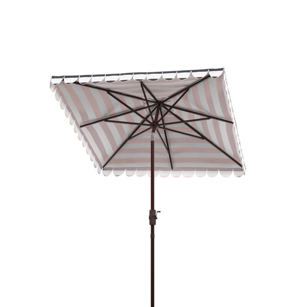 Safavieh VIENNA 7.5 FT Square Crank Umbrella - Chic Sunshade with Stylish Striped Canopy for Outdoor Spaces Black / White PAT8411D