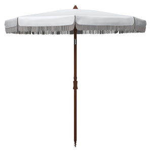 Safavieh ESTONIA 6.5 FT FRINGE BEACH UMBRELLA - Stylish Sunshade for Patios, Pools, and Sandy Shores White PAT8500A