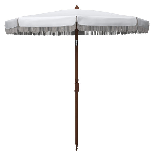 Safavieh ESTONIA 6.5 FT FRINGE BEACH UMBRELLA - Stylish Sunshade for Patios, Pools, and Sandy Shores White PAT8500A