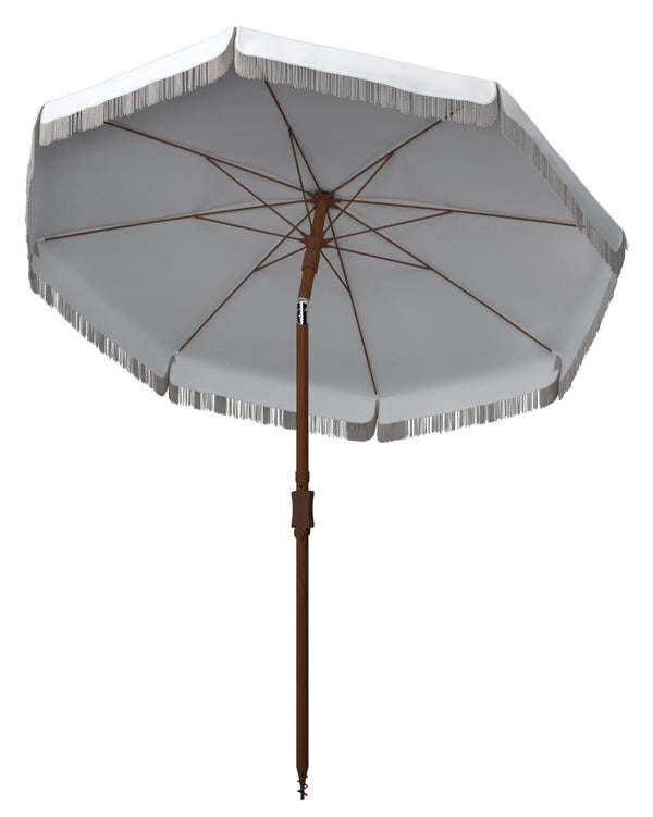 Safavieh ESTONIA 6.5 FT FRINGE BEACH UMBRELLA - Stylish Sunshade for Patios, Pools, and Sandy Shores White PAT8500A