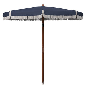 Safavieh ESTONIA 6.5 FT FRINGE BEACH UMBRELLA - Stylish Sunshade for Patios, Pools, and Sandy Shores Navy / White PAT8500B