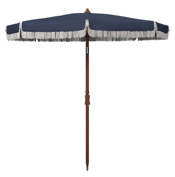 Safavieh ESTONIA 6.5 FT FRINGE BEACH UMBRELLA - Stylish Sunshade for Patios, Pools, and Sandy Shores Navy / White PAT8500B