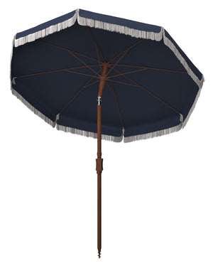Safavieh ESTONIA 6.5 FT FRINGE BEACH UMBRELLA - Stylish Sunshade for Patios, Pools, and Sandy Shores Navy / White PAT8500B