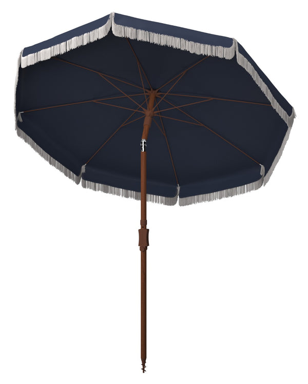 Safavieh ESTONIA 6.5 FT FRINGE BEACH UMBRELLA - Stylish Sunshade for Patios, Pools, and Sandy Shores Navy / White PAT8500B