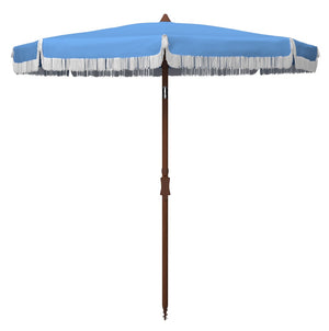 Safavieh ESTONIA 6.5 FT FRINGE BEACH UMBRELLA - Stylish Sunshade for Patios, Pools, and Sandy Shores Baby Blue / White PAT8500C