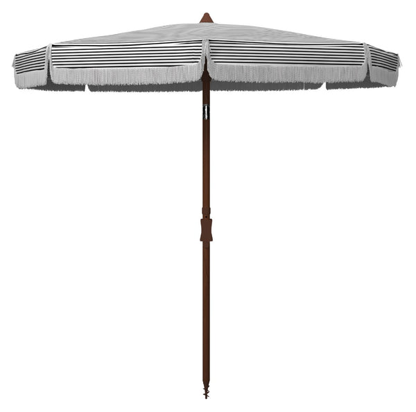 Safavieh COPEN 6.5 FT Stylish Beach Umbrella with Chic Stripes, Durable Frame, and Easy Tilt Mechanism Black / White PAT8501A
