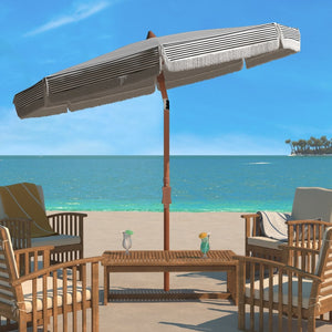 Safavieh COPEN 6.5 FT Stylish Beach Umbrella with Chic Stripes, Durable Frame, and Easy Tilt Mechanism Black / White PAT8501A