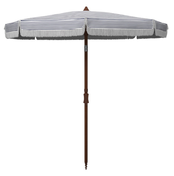 Safavieh COPEN 6.5 FT Stylish Beach Umbrella with Chic Stripes, Durable Frame, and Easy Tilt Mechanism Navy / White PAT8501B