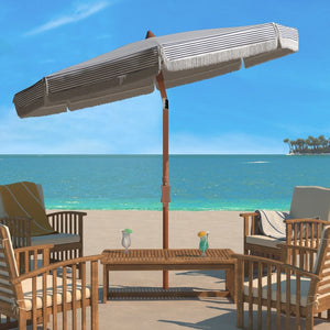 Safavieh COPEN 6.5 FT Stylish Beach Umbrella with Chic Stripes, Durable Frame, and Easy Tilt Mechanism Navy / White PAT8501B