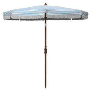 Safavieh COPEN 6.5 FT Stylish Beach Umbrella with Chic Stripes, Durable Frame, and Easy Tilt Mechanism Baby Blue / White PAT8501C