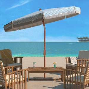 Safavieh COPEN 6.5 FT Stylish Beach Umbrella with Chic Stripes, Durable Frame, and Easy Tilt Mechanism Baby Blue / White PAT8501C