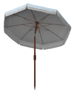 Safavieh COPEN 6.5 FT Stylish Beach Umbrella with Chic Stripes, Durable Frame, and Easy Tilt Mechanism Baby Blue / White PAT8501C