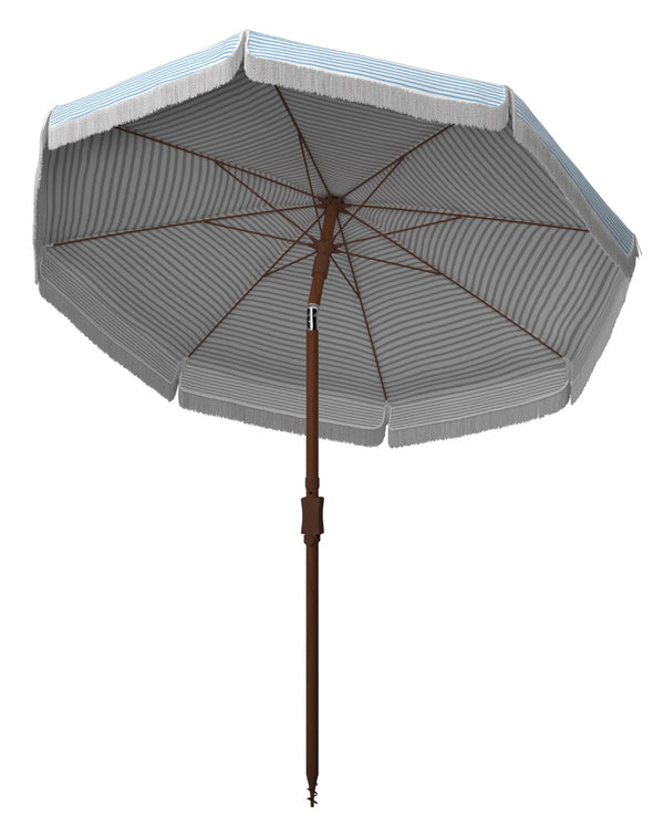 Safavieh COPEN 6.5 FT Stylish Beach Umbrella with Chic Stripes, Durable Frame, and Easy Tilt Mechanism Baby Blue / White PAT8501C