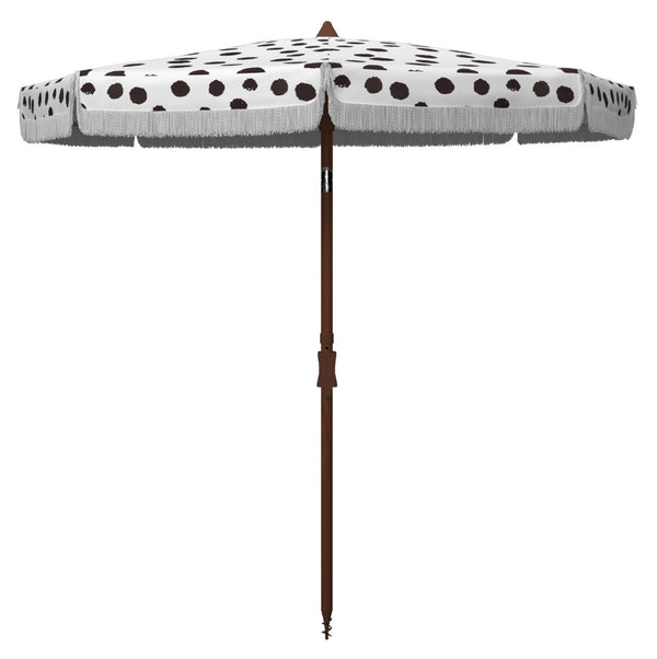 Safavieh SYDNEY 6.5 FT Beach Umbrella with Chic Polka Dot Canopy and Adjustable Tilt for Fashionable Shade Black / White PAT8502A