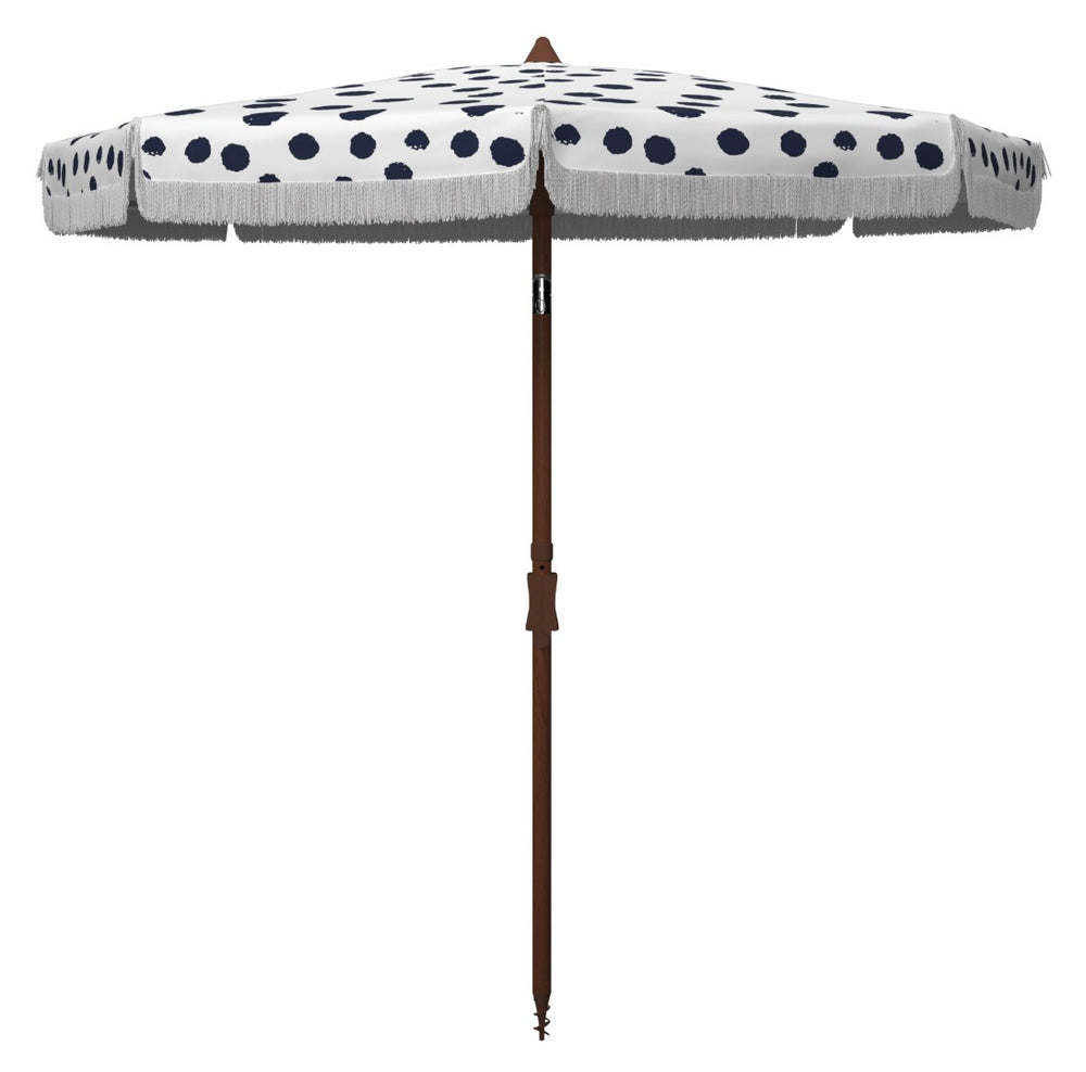 Safavieh SYDNEY 6.5 FT Beach Umbrella with Chic Polka Dot Canopy and Adjustable Tilt for Fashionable Shade Navy / White PAT8502B