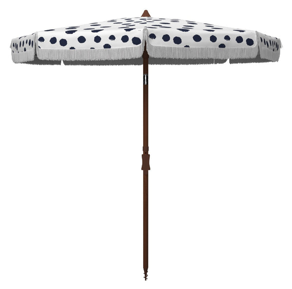 Safavieh SYDNEY 6.5 FT Beach Umbrella with Chic Polka Dot Canopy and Adjustable Tilt for Fashionable Shade Navy / White PAT8502B