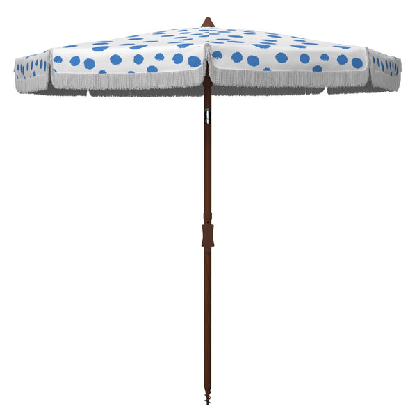 Safavieh SYDNEY 6.5 FT Beach Umbrella with Chic Polka Dot Canopy and Adjustable Tilt for Fashionable Shade Baby Blue / White PAT8502C