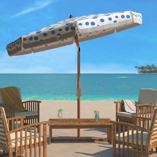 Safavieh SYDNEY 6.5 FT Beach Umbrella with Chic Polka Dot Canopy and Adjustable Tilt for Fashionable Shade Baby Blue / White PAT8502C