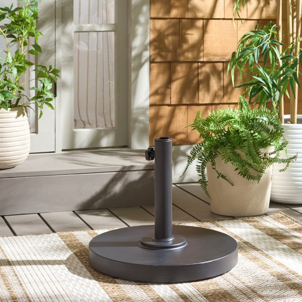 Safavieh Valance Round Concrete Umbrella Base Matte Industrial Outdoor Patio Stand Black PAT8993A