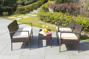 Safavieh MATTIA 4-Piece Outdoor Lounge Set – Durable Brown Rattan & Beige Cushions for Stylish Relaxation PAT9001A