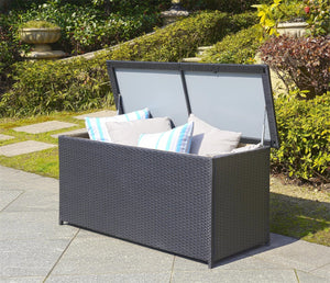 Safavieh COSIMA Outdoor Cushion Box – Sleek Black Storage Chest for Cushions & Poolside Linens, Durable Design PAT9002A