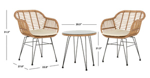 Safavieh ALTON 3-Piece Lounge Set - Stylish Rattan & Steel Outdoor Furniture for Comfort & Versatile Use Brown / White PAT9004A