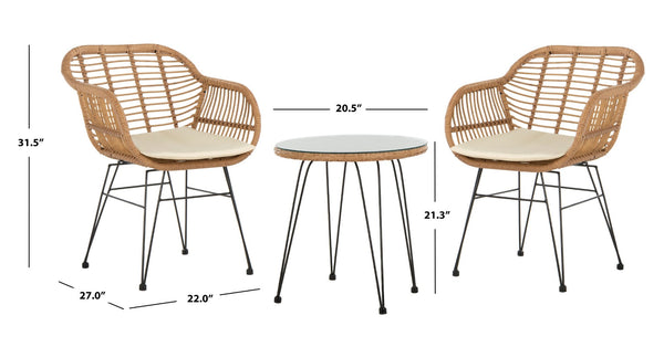 Safavieh ALTON 3-Piece Lounge Set - Stylish Rattan & Steel Outdoor Furniture for Comfort & Versatile Use Brown / White PAT9004A