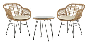 Safavieh ALTON 3-Piece Lounge Set - Stylish Rattan & Steel Outdoor Furniture for Comfort & Versatile Use Brown / White PAT9004A