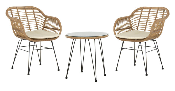 Safavieh ALTON 3-Piece Lounge Set - Stylish Rattan & Steel Outdoor Furniture for Comfort & Versatile Use Brown / White PAT9004A
