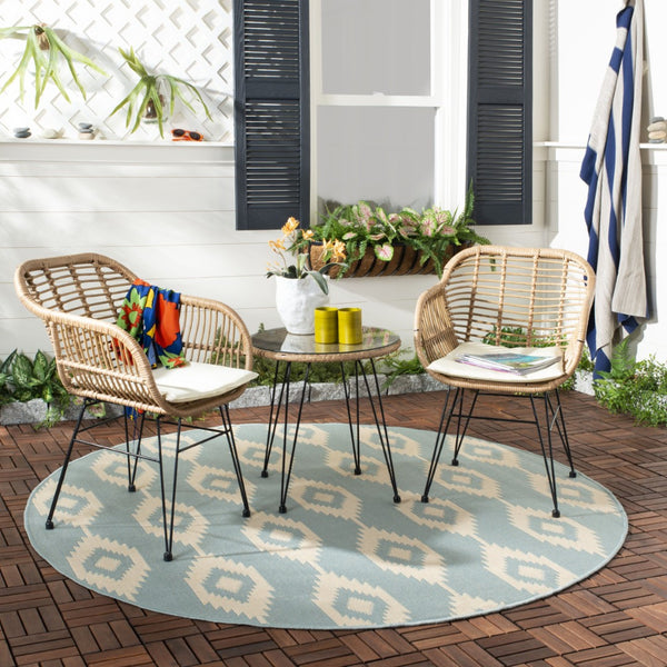 Safavieh ALTON 3-Piece Lounge Set - Stylish Rattan & Steel Outdoor Furniture for Comfort & Versatile Use Brown / White PAT9004A