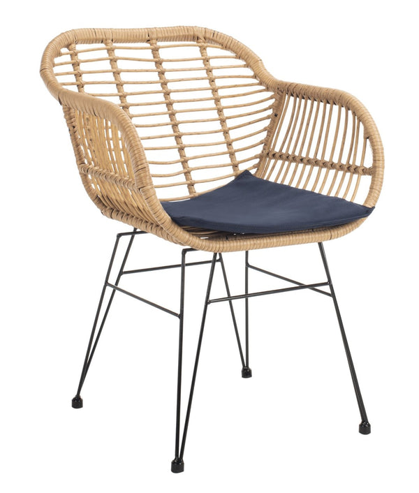 Safavieh ALTON 3-Piece Lounge Set - Stylish Rattan & Steel Outdoor Furniture for Comfort & Versatile Use Brown / Navy PAT9004B